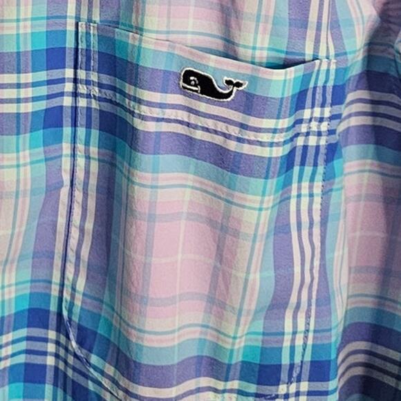 Vineyard Vines Mens Classic Fit Madras Plaid Shirt - Pink and Blue Sz L - Picture 4 of 6